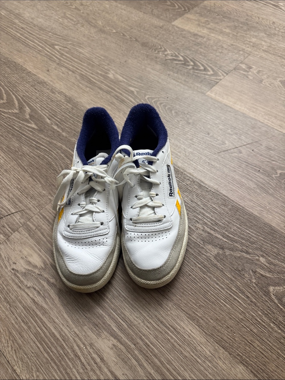 Reebok Kids White Sneakers with Navy Lining and Yellow Detail